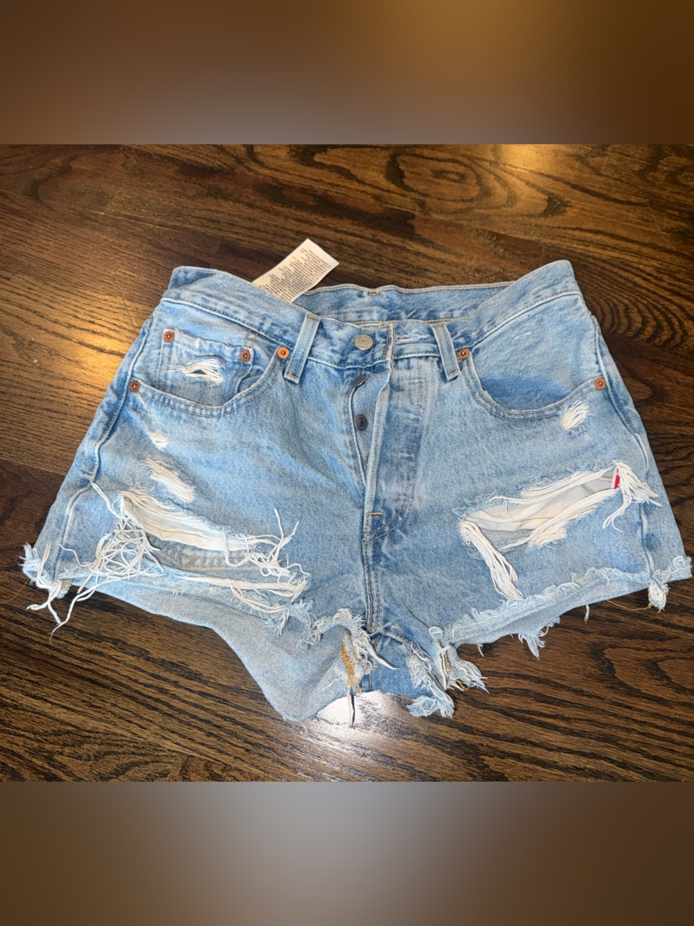 Levi's 501 Light Blue Distressed Denim Cutoff Shorts